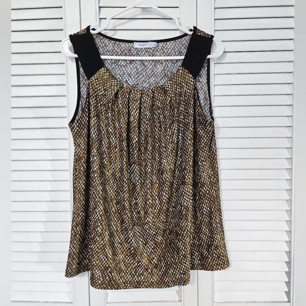 🟢 Ricki's Gold Sleeveless Pleated Blouse